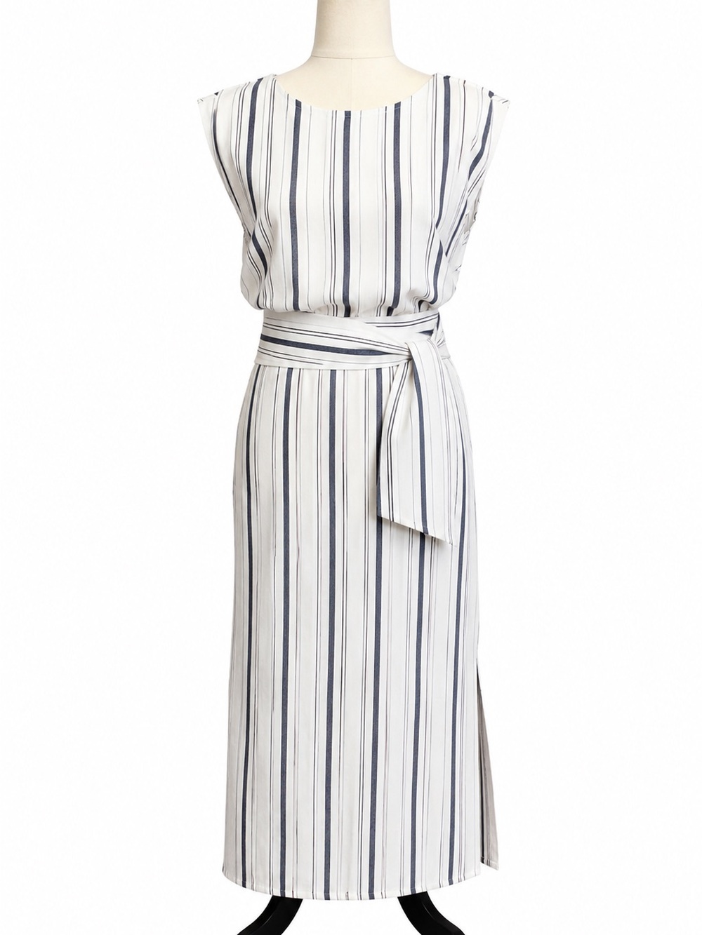 Cupcakes and Cashmere Ivory Stripe Tie Waist Midi Dress NWT M - Picture 2 of 16
